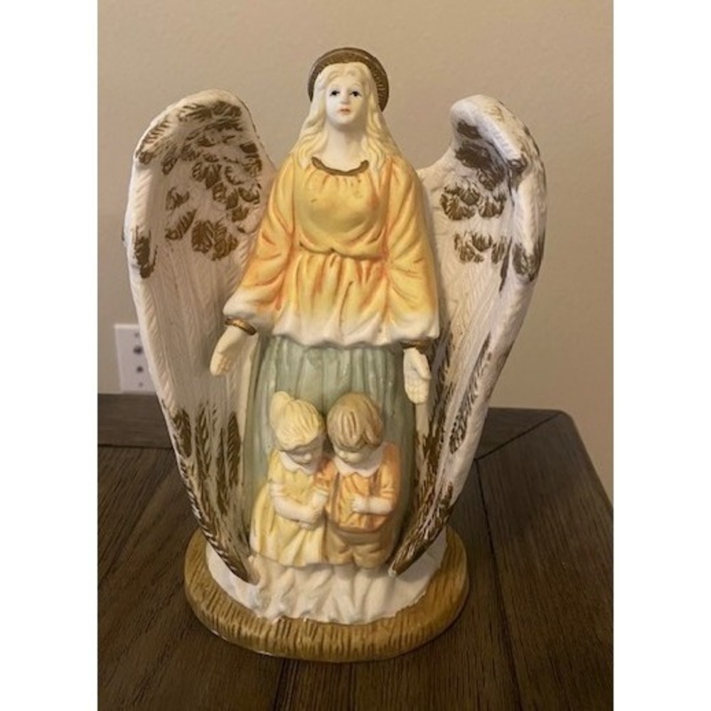 Vintage Ceramic Guardian Angel with Children